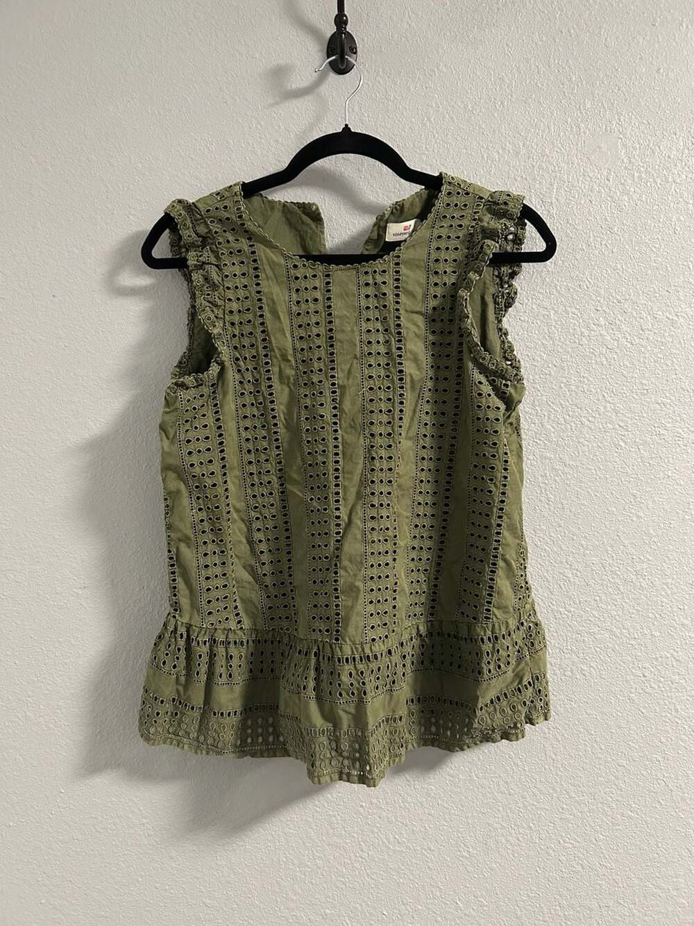 Vineyard Vines Green Sea Spray Peplum Eyelet Top